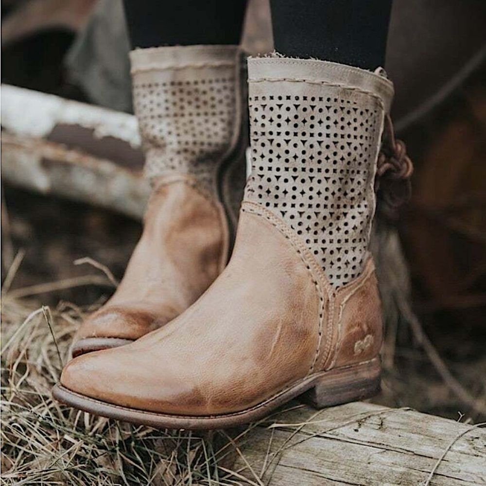 Bed Stu Tan Taupe Leather Cheshire Boots with Perforated Details Women’s Size 6